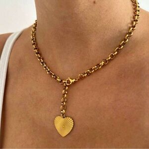 Gold Plated Stainless Steel Adjustable Heart Chain Necklace